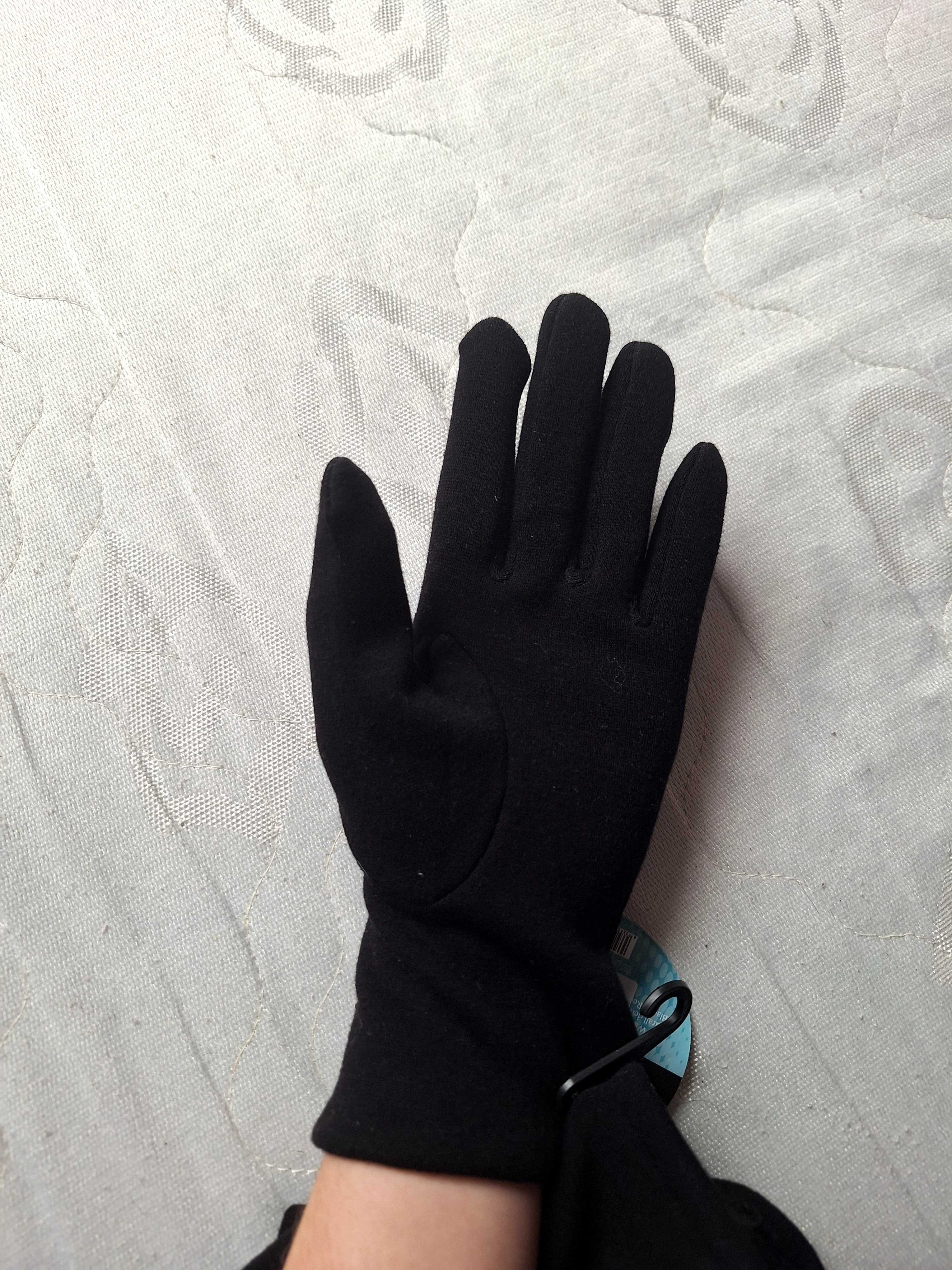 NOWE czarne rękawiczki damskie z ozdobą