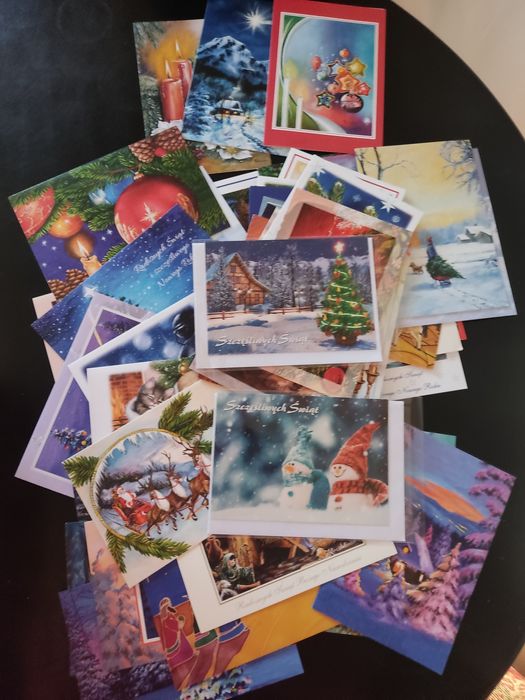 Zestaw 44 kartki świąteczne z kopertami , pocztówki bożonarodzeniowe