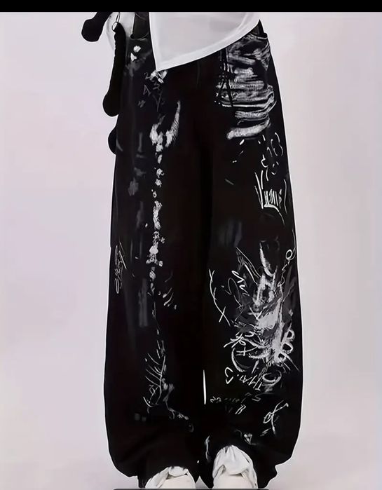 Дизайнерські модні друковані сріблясті широкі штани