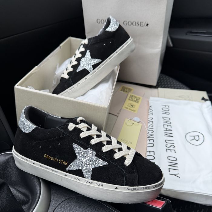 Жіночі чорні кеди на платформі Golden Goose black white premium замша