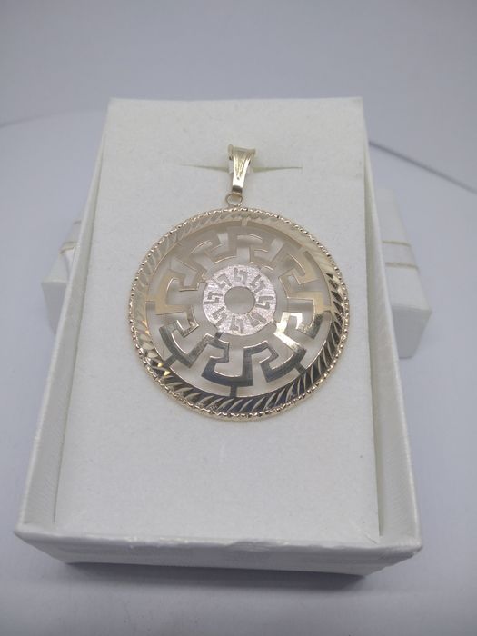 Złoty duży wisiorek z greckim motywem złoto 585   405