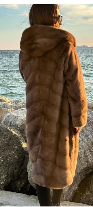 Шуба норка Nafa норковая шуба с капюшоном кимоно цвет соболь диагональ