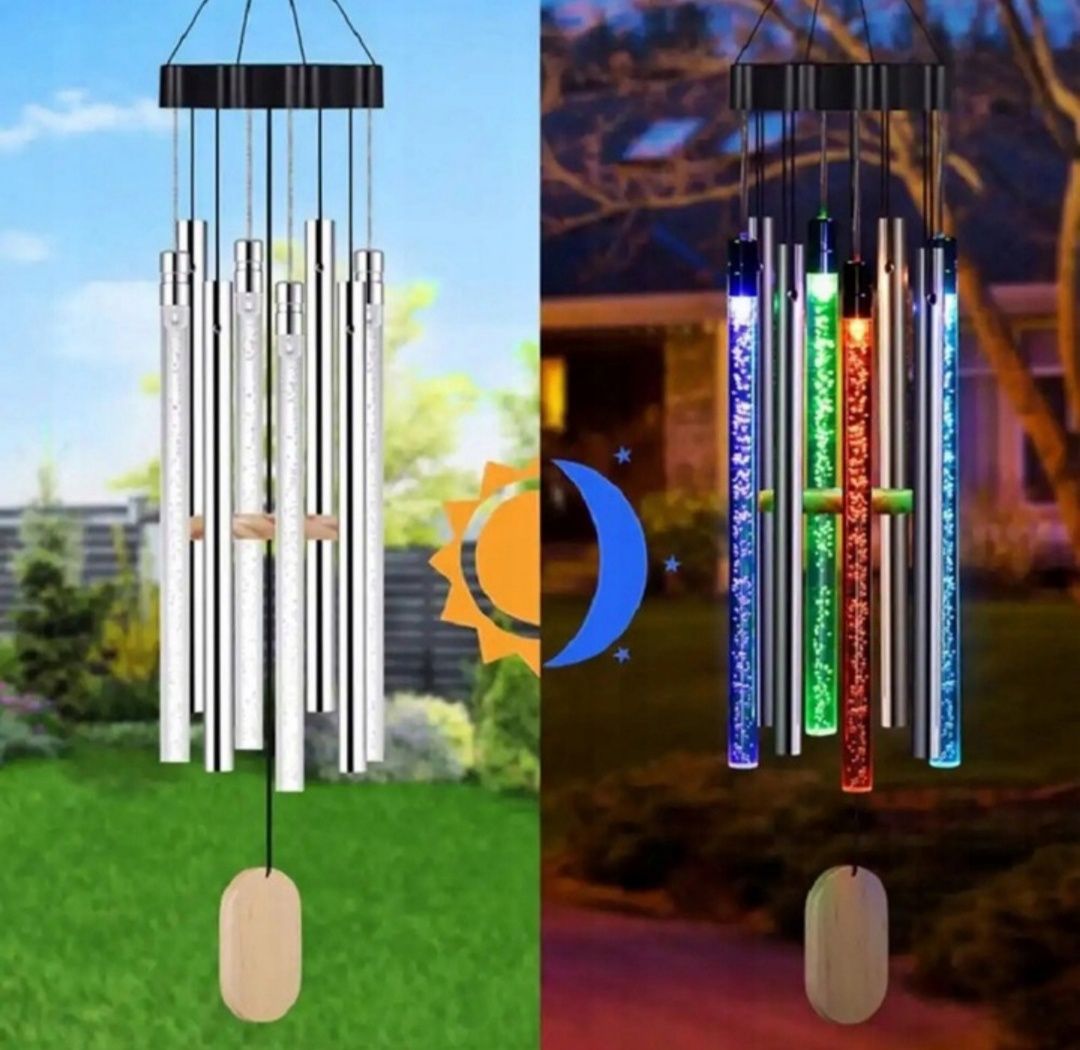 Girlanda dzwonki wietrzne solarne 6 LED 91 cm kaganek zawieszka