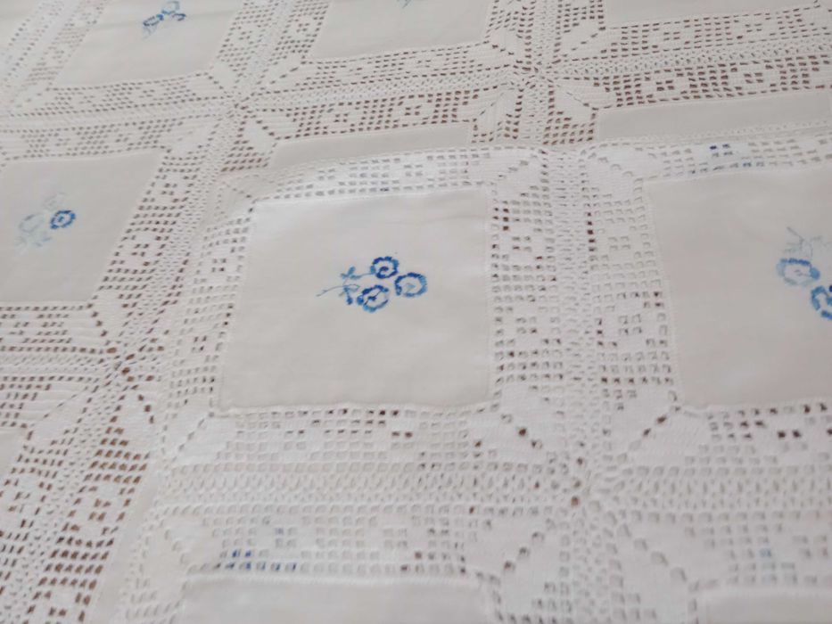 Antiguidades Toalha Luxo Linho Puro, artesanal Med. 2,20 X 1,60 Metros