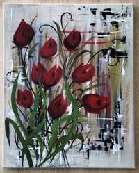 Obraz tulipany, ręcznie malowany na płótnie farbami
