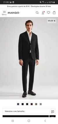 Blazer Preto Fato Super Slim Fit Mango Tamanho L + Gravata Azul