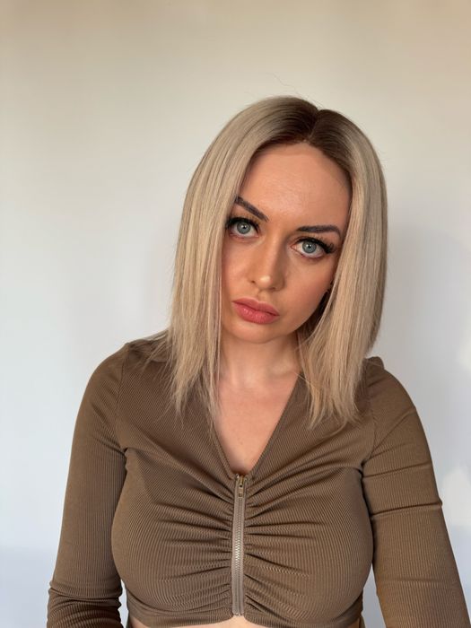 Женский парик натуральный волос блонд с имитацией кожи головы