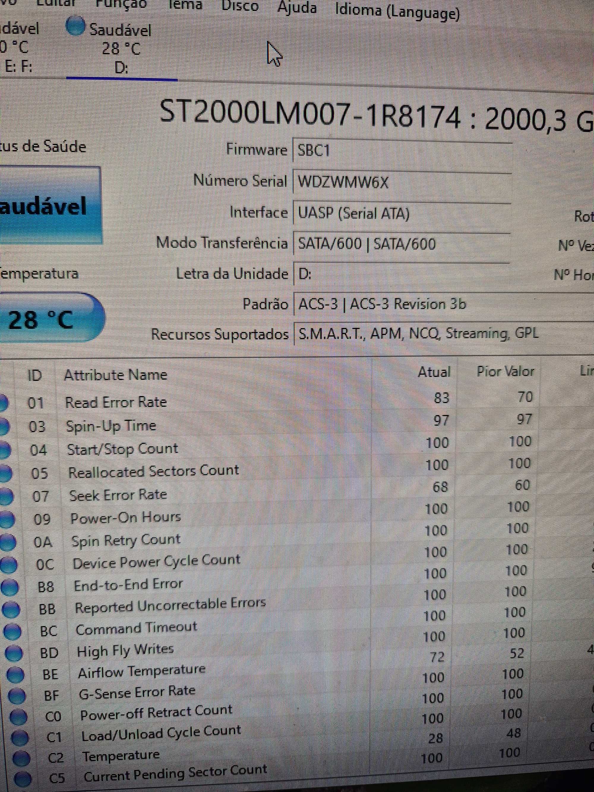disco externo sata seagate 2TB de 2,5" testado