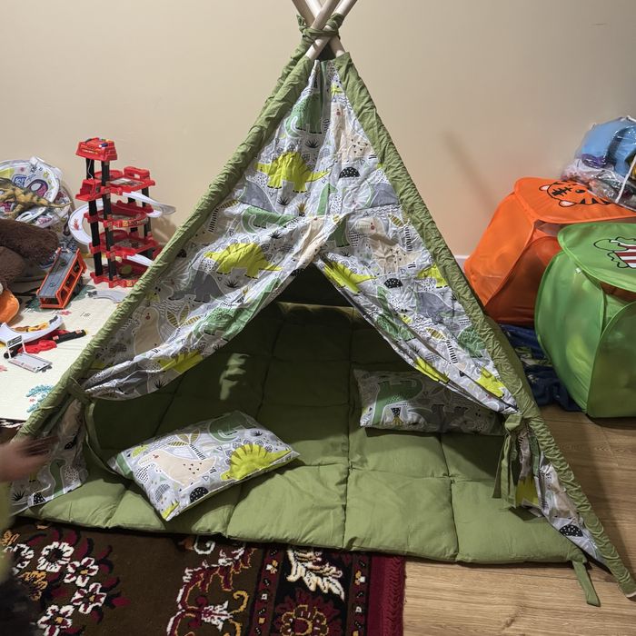 Вігвам дитячий зелений з динозаврами