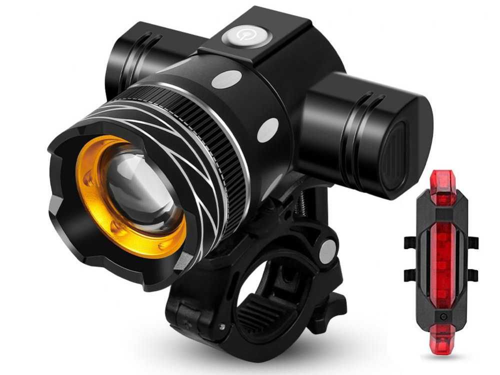 Lampka rowerowa LED T6 zestaw przód i tył Regulowany ZOOM