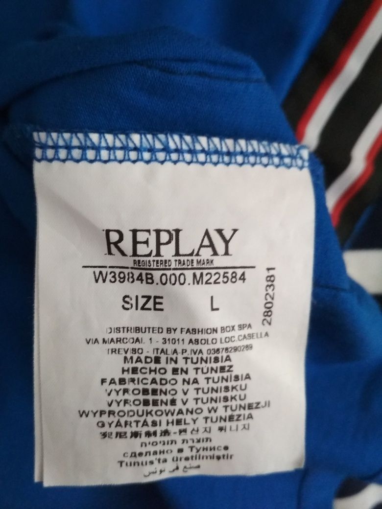 Replay t-shirt niebieska koszulka L