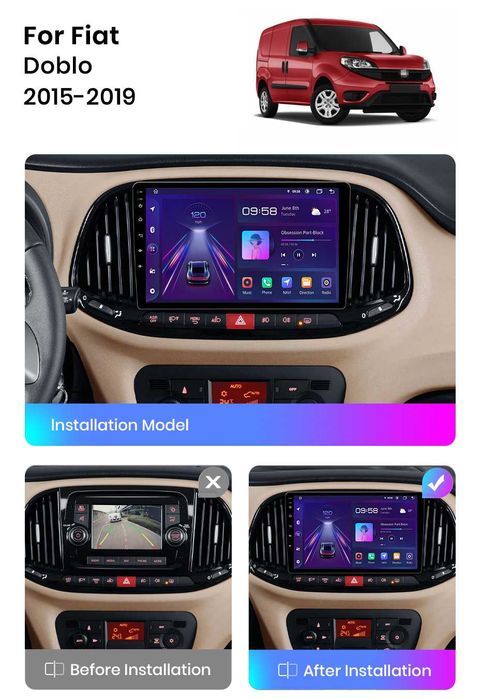Radio Android 13 Fiat Doblo 2015:2020r gps wifi bluetooth