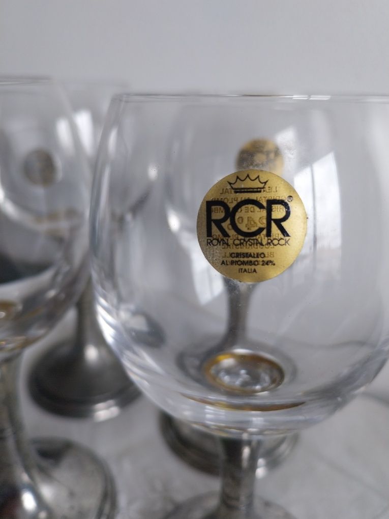Conjunto de 4 copos cristal Royal Crystal Rock, com pé em estanho