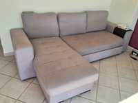 Vendo sofá cama cinza claro com chaise long e arrumação 255 cm por 155