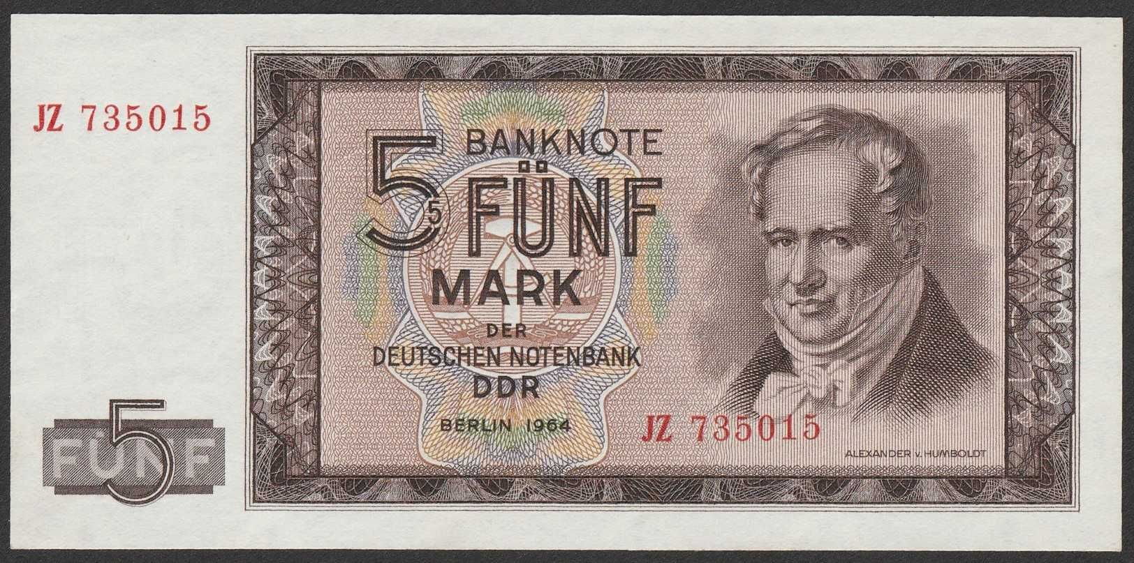 Niemcy NRD 5 marek 1964 - Humboldt - stan bankowy - UNC -