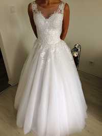 Biała suknia ślubna, , XS + 2 welony litera A/princess, koronka