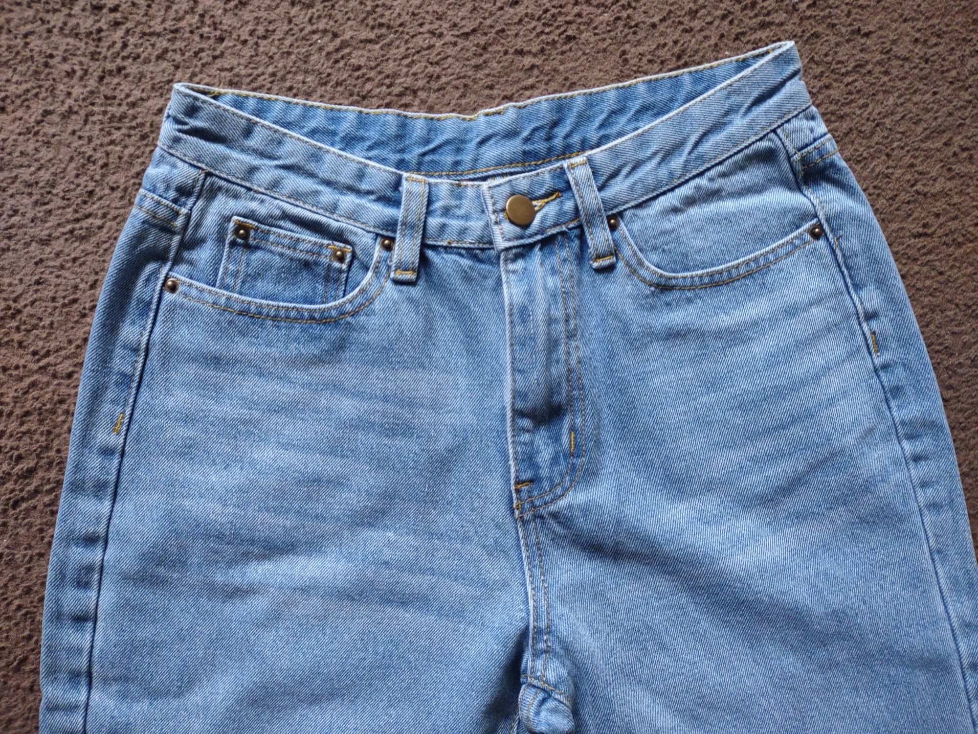 Jeansy mom fit jeans dziura przetarcie wysoki stan S 36