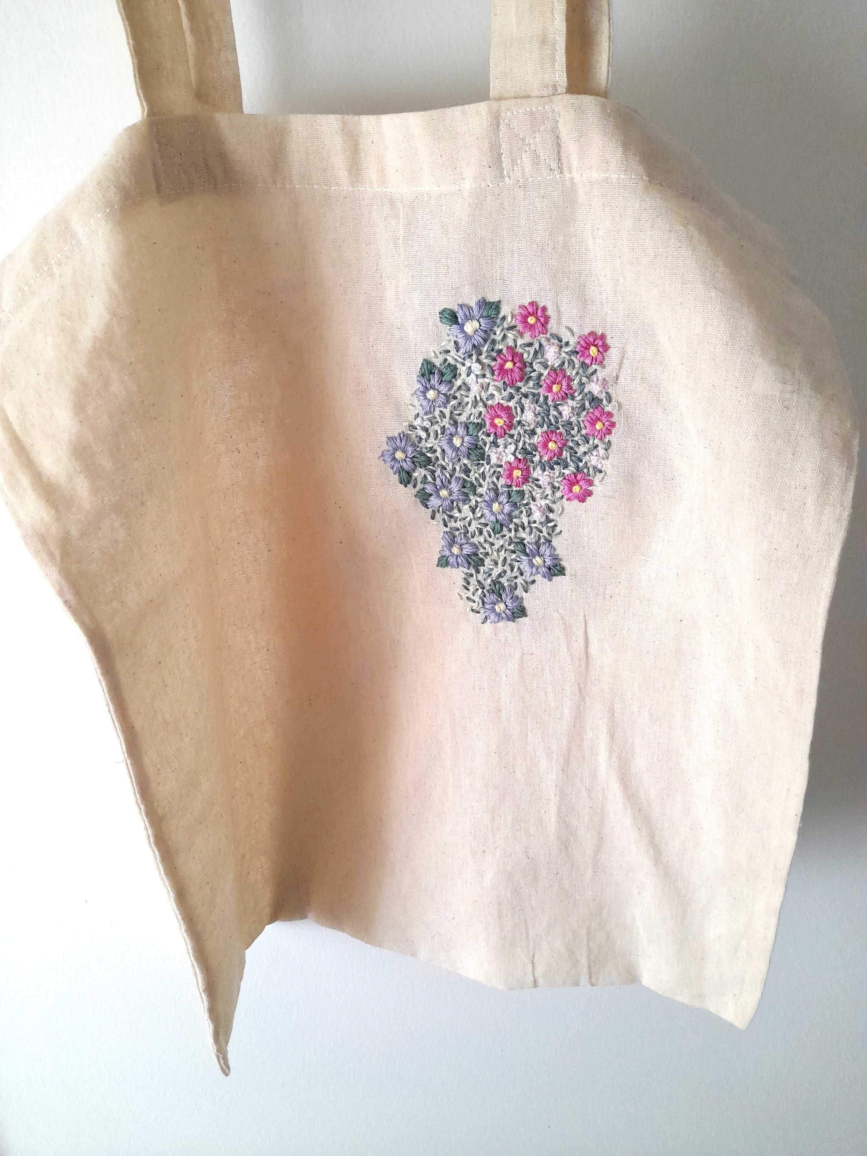 Tote bag XL 100% algodão bordada à mão nova