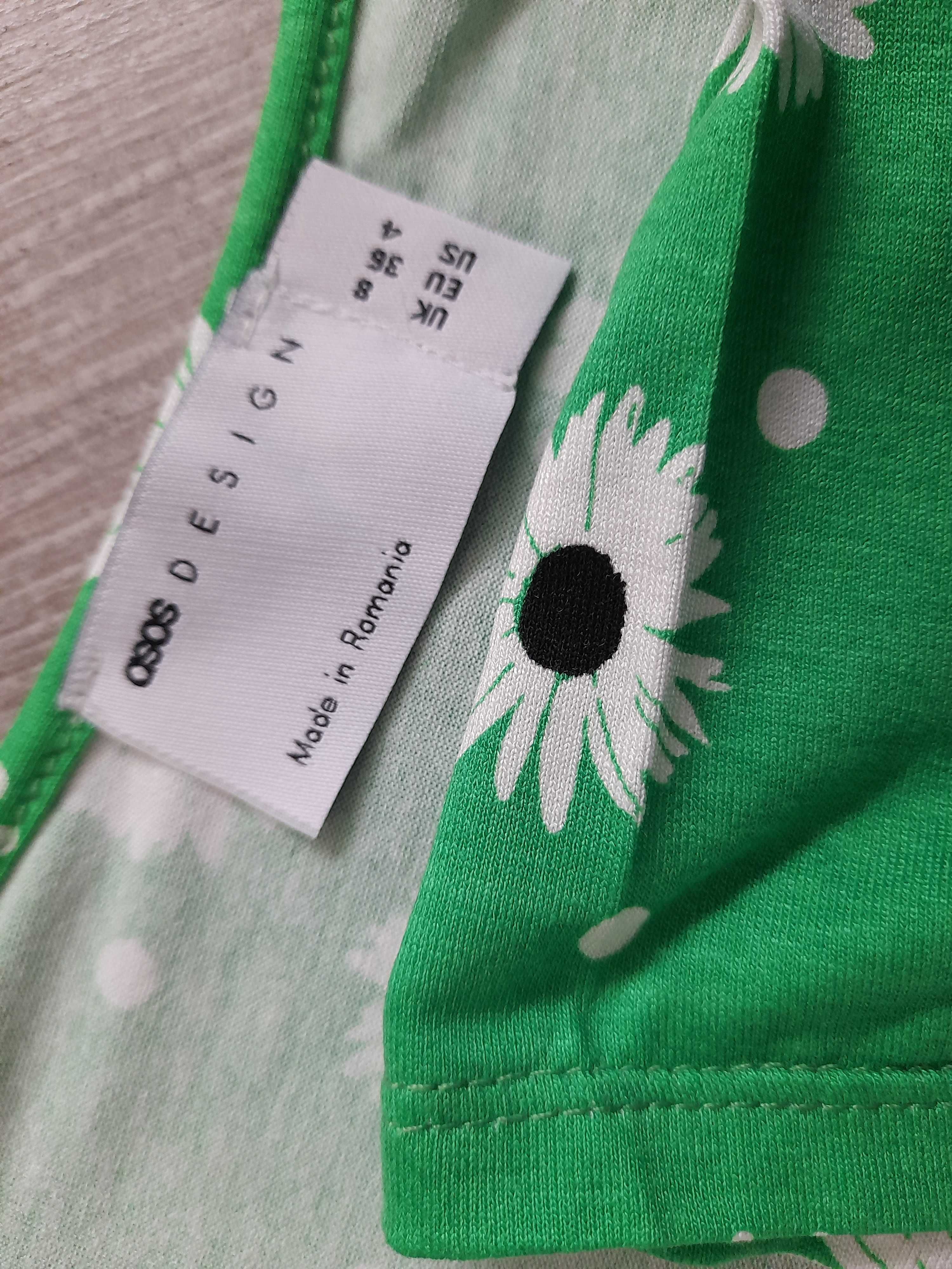Zielona,krótka sukienka w kwiaty, haftowany kołnierzyk,styl retro,Asos