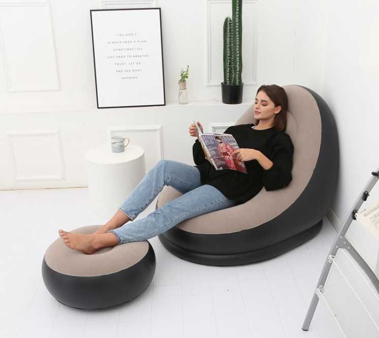 Надувное садовое кресло с пуфиком Air Sofa Comfort zd-33223, велюр