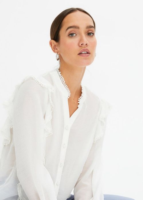 B.P.C bluzka koszulowa śmietankowa z koronką r.44