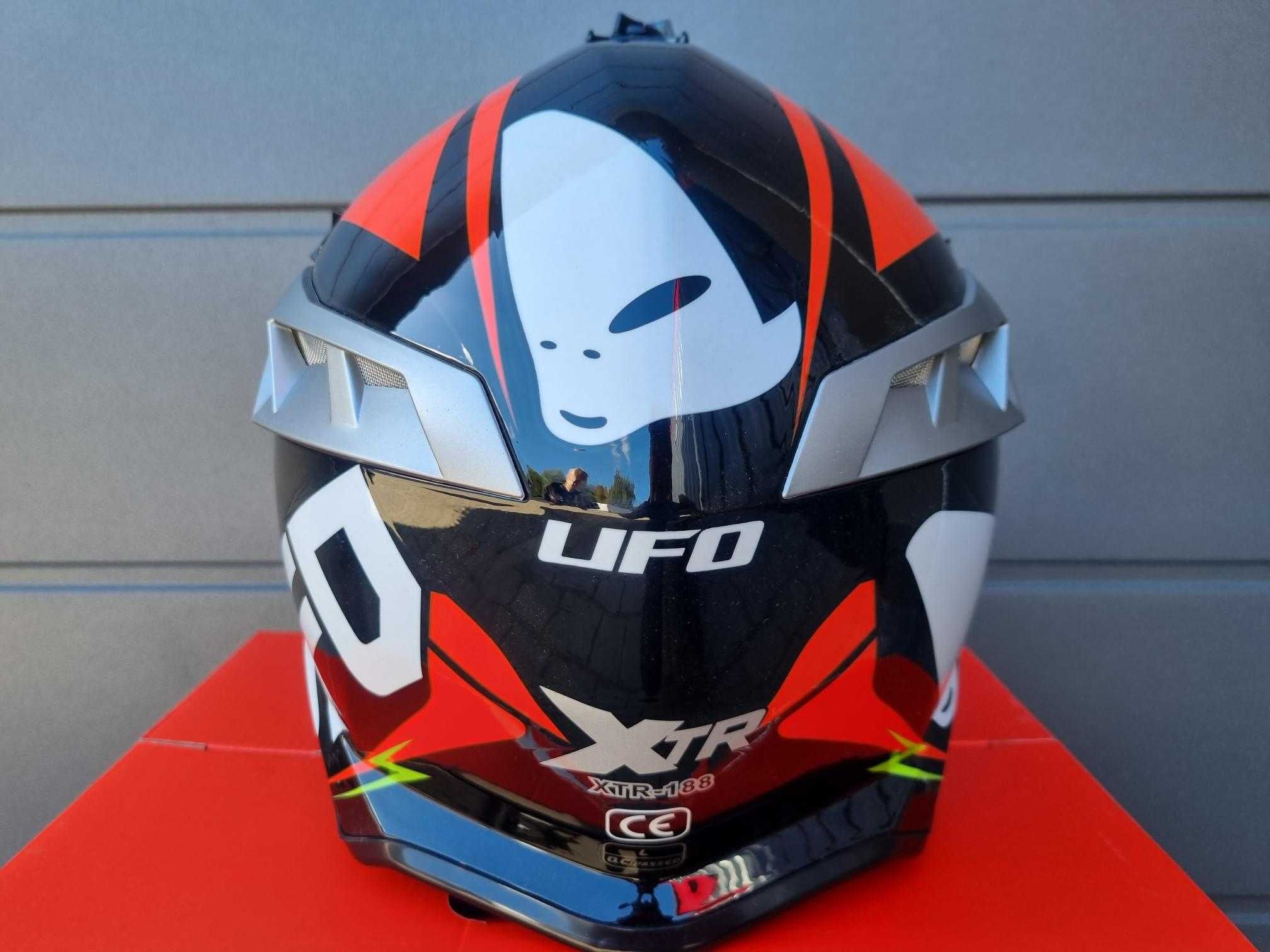 NOWY KASK XTR UFO ! Czarno-czerwony połysk ! cross i quad !