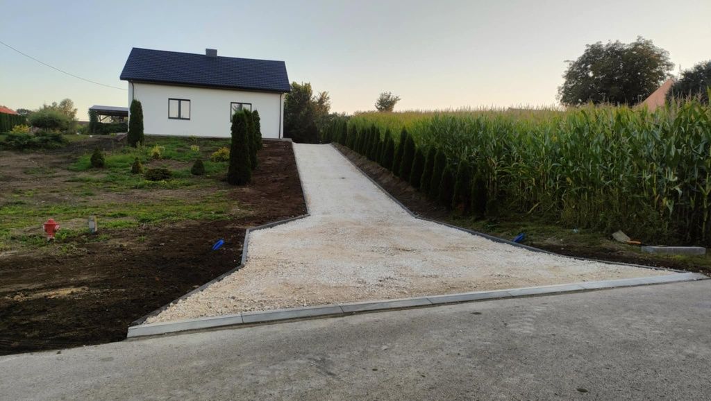Układanie kostki brukowej, opaski wokół domu, ogrodzenia, minikoparka
