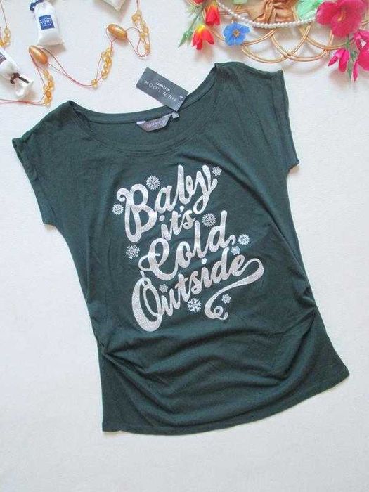 Футболка для беременных с серебряной надписью New Look.