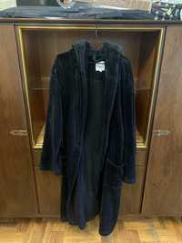 Чорний флісовий халат з капюшоном розмір M/L