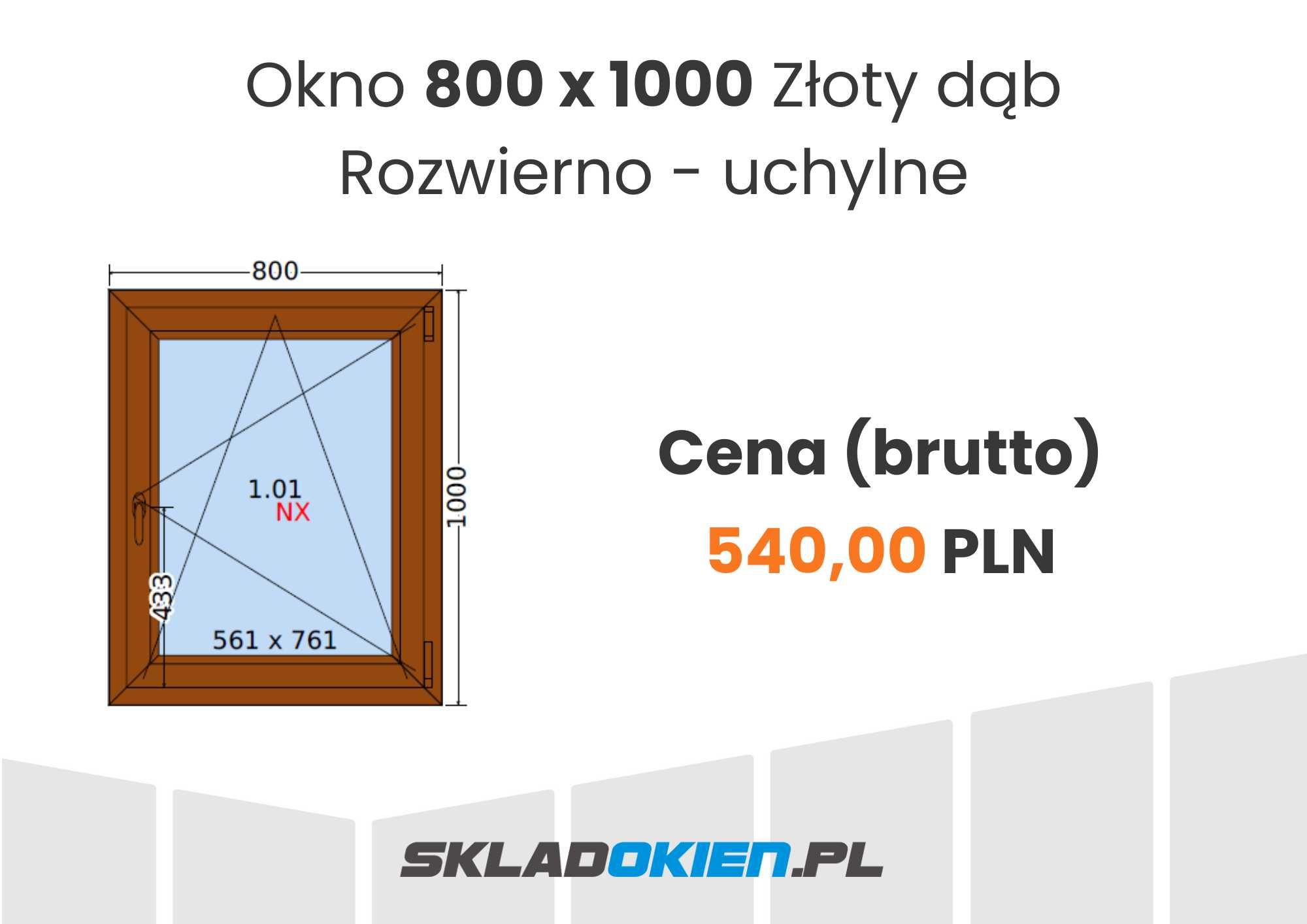 Okno PCV 800x1000 / 80x100 złoty dąb - tanio Wrocław