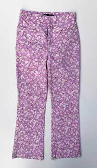 Spodnie Zara Kwiatki Fioletowe XS 34 Stokrotki Proste