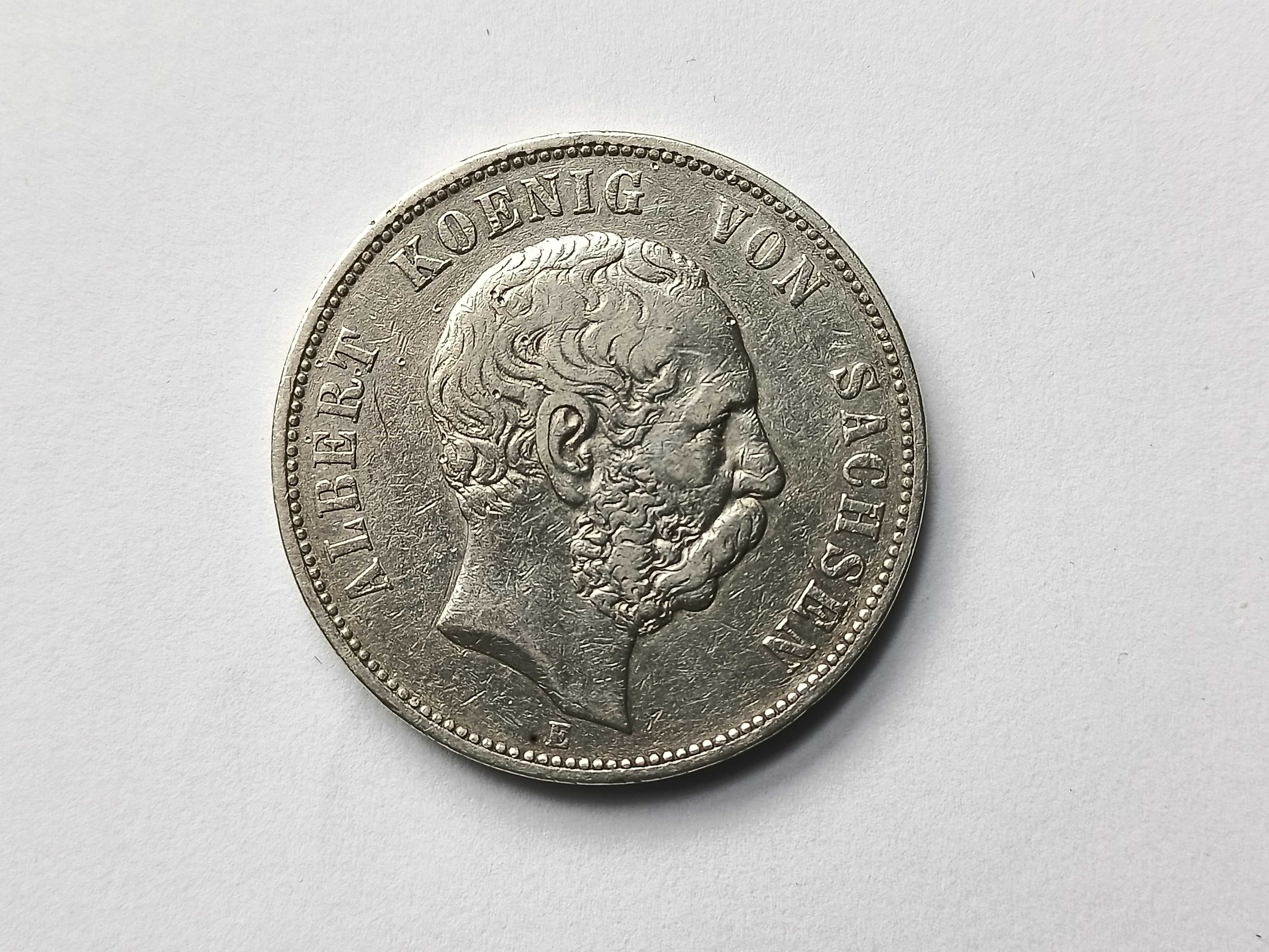 5 Marek Saksonia 1875 E Albert rzadka oryginał Srebro