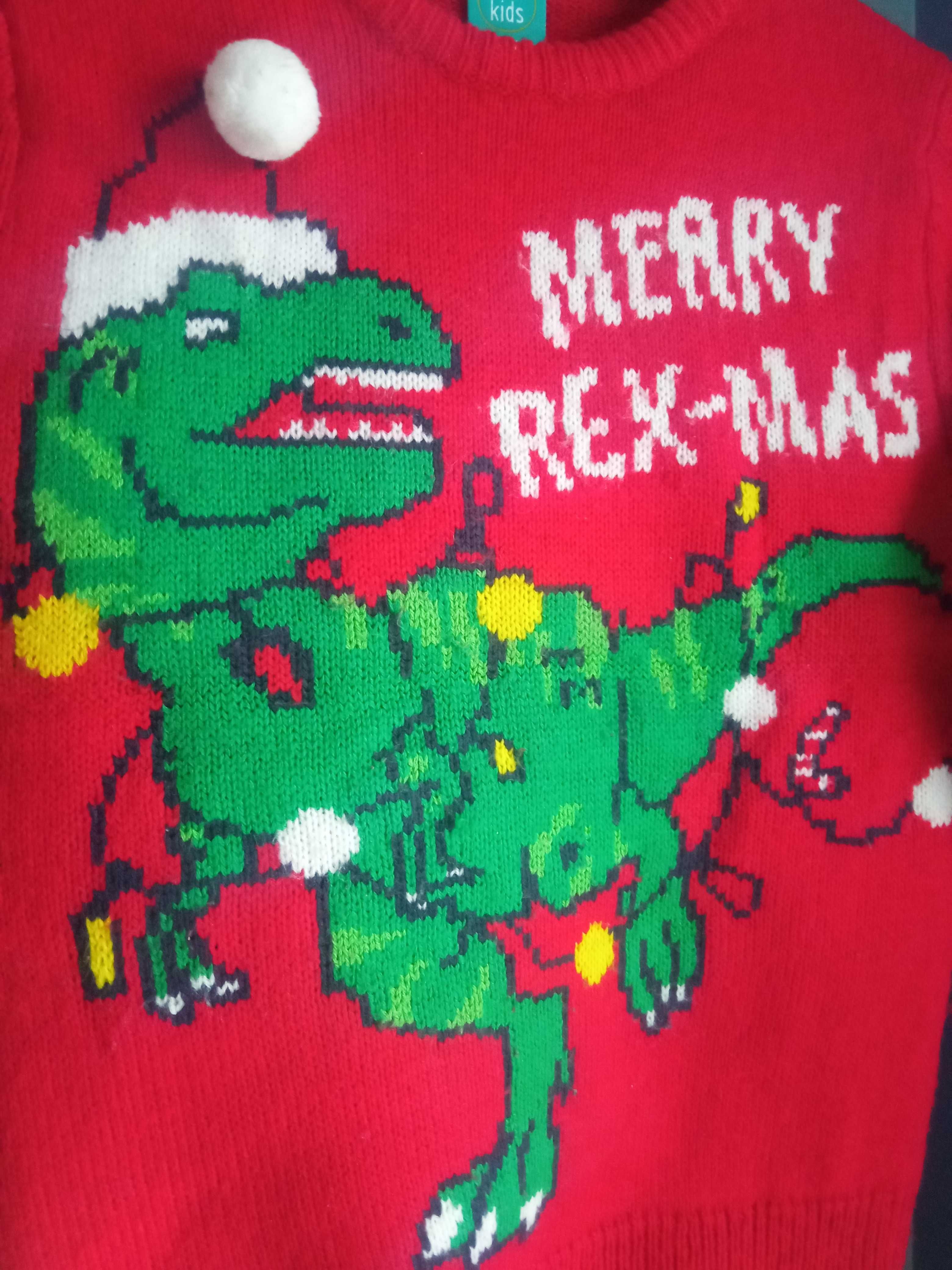 Sweter święta t rex, dinozaur, czerwony