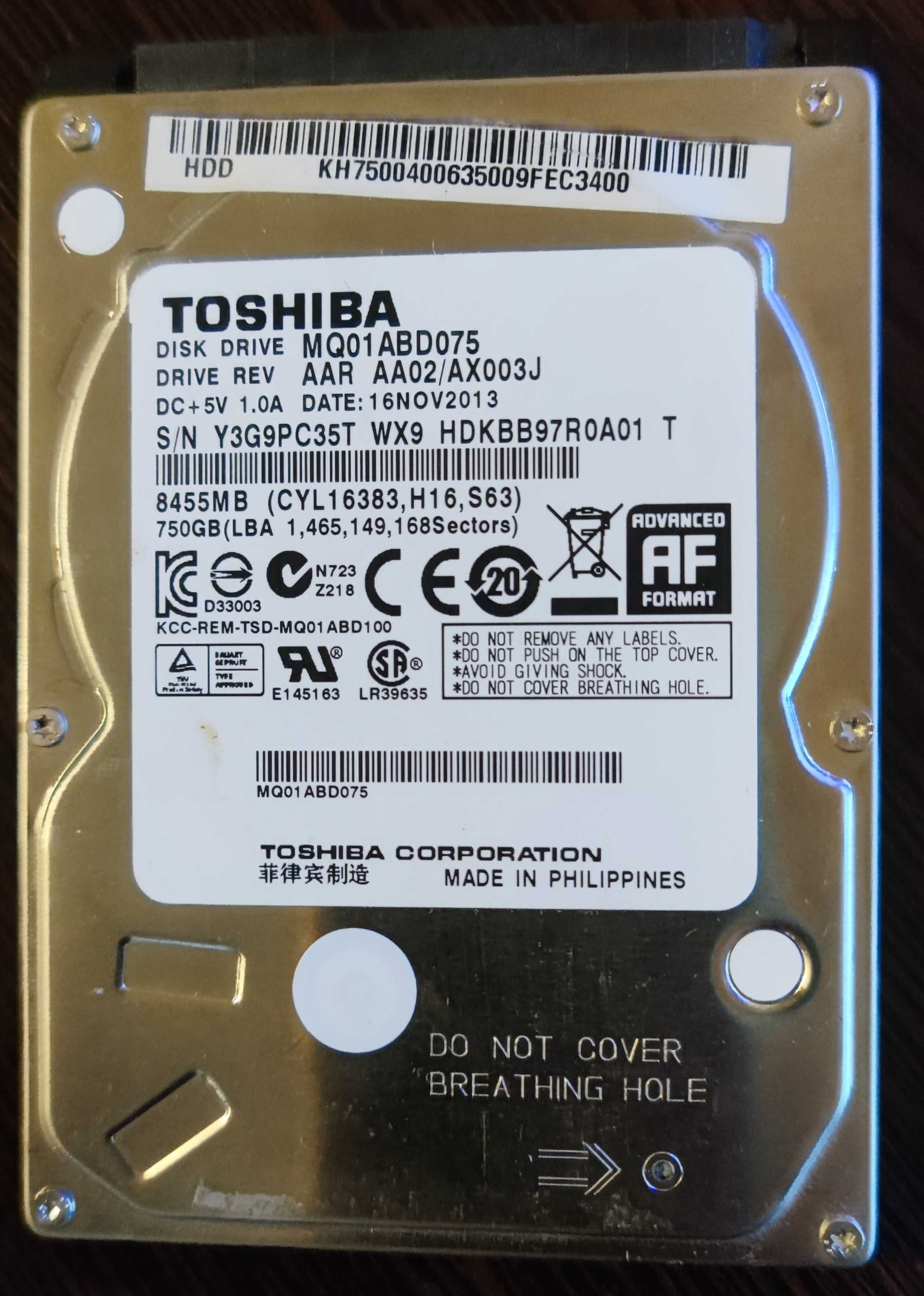 Toshiba MQ01ABD075 750 GB HDD 2.5"