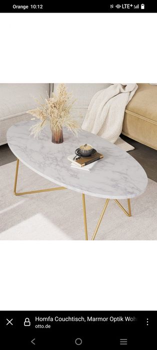 Stół do salonu owalny z efektem marmuru, stolik kawowy 120 x 60 cm