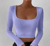 Gola de Scoop Camiseta Crop Camisa Blusa Curto NOVO