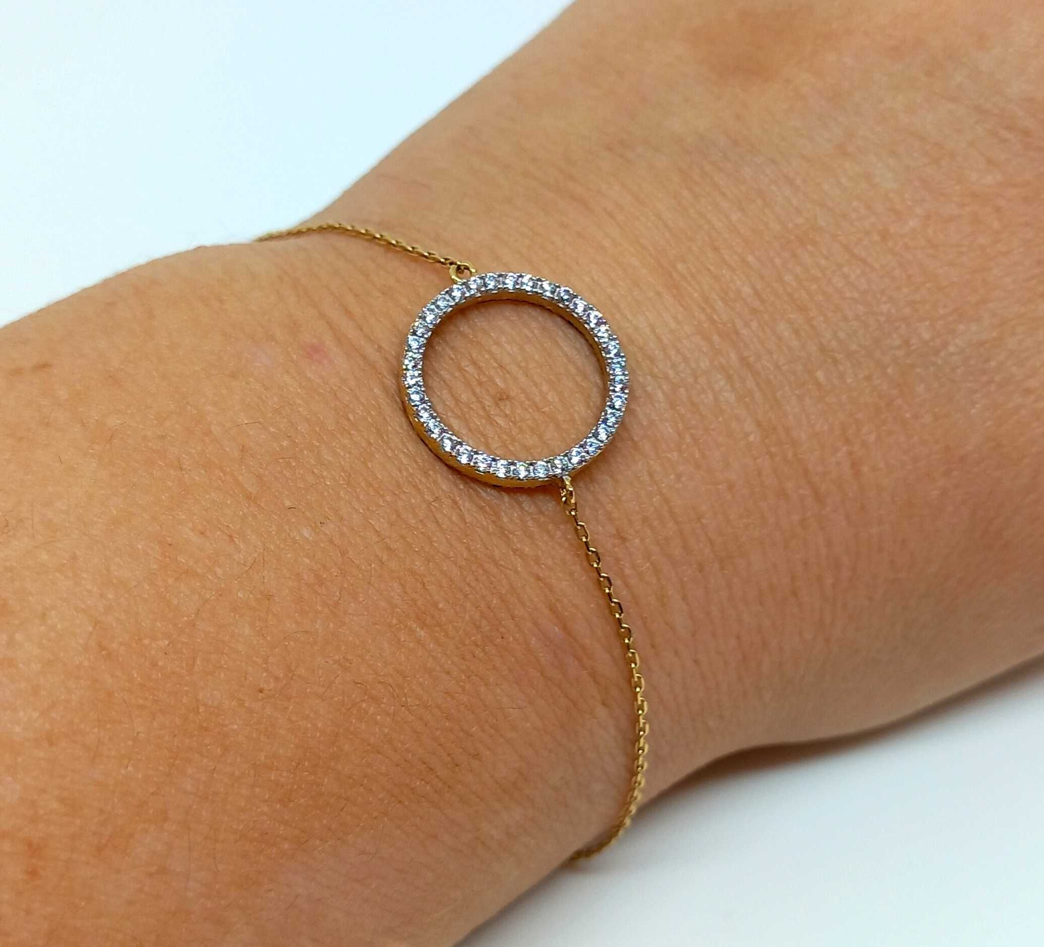 Złota bransoletka kółko cyrkonie PR.585 W:2.07gr Dł.18,5cm InterSKLEP