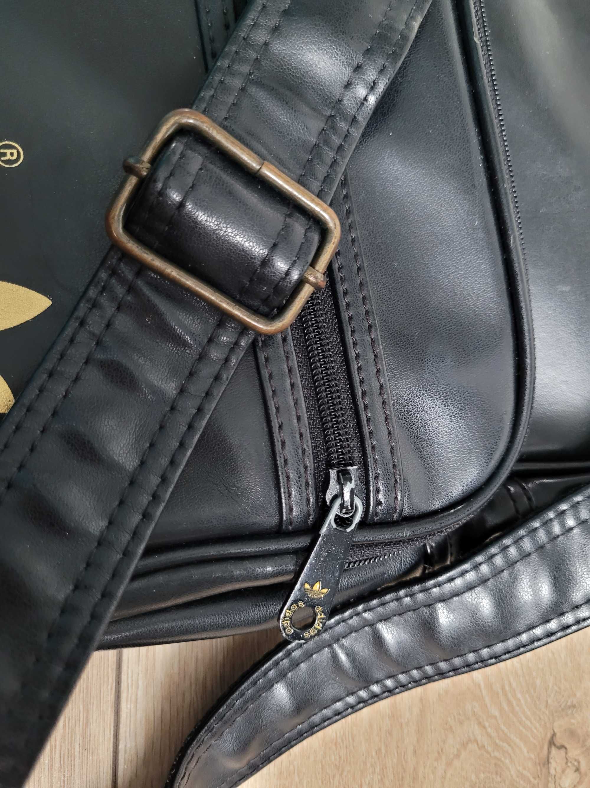 Duża torebka Adidas torba na ramię czarna złota