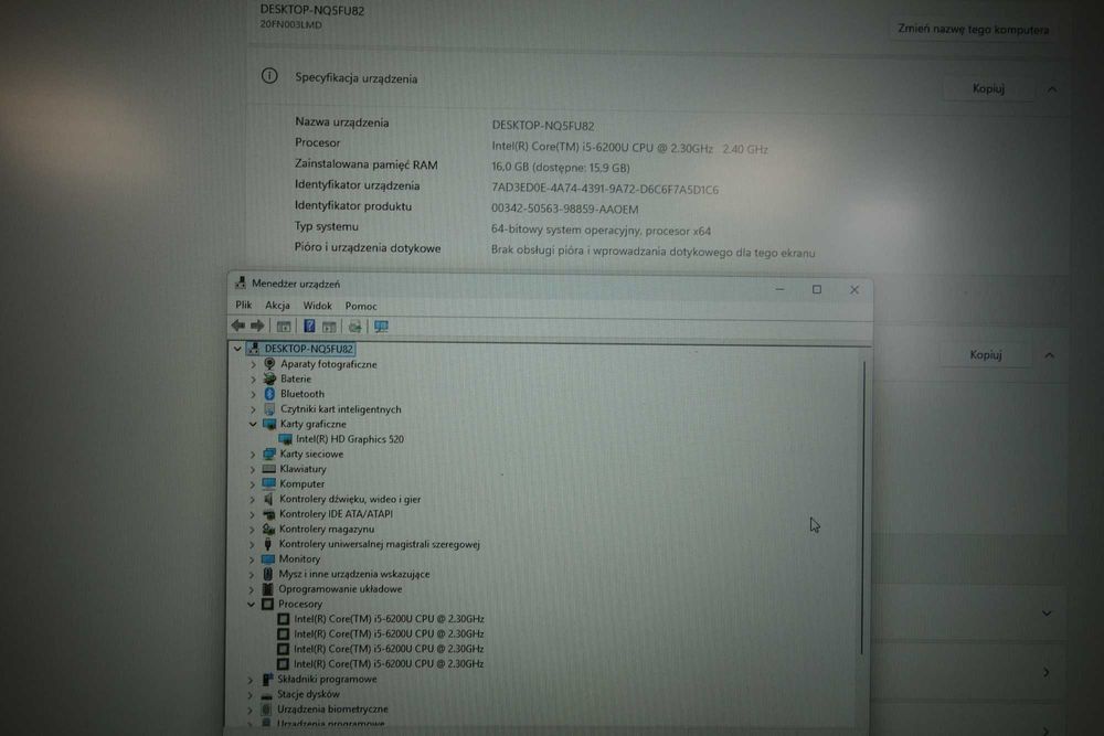 Laptop Do Pracy Lenovo T460 14" FHD i5 16GB 256SSD W11 GW FV