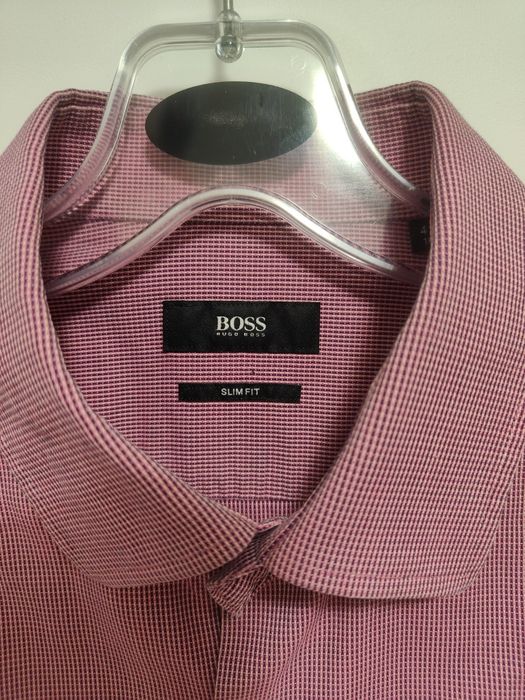 Hugo Boss | Różowa koszula w kratkę | Luksusowy styl, rozmiar 41 (L)