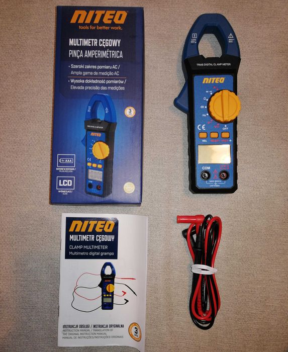 Multimetr cęgowy Niteo -Cyfrowy miernik prądu i napięcia LCD 0-600 V