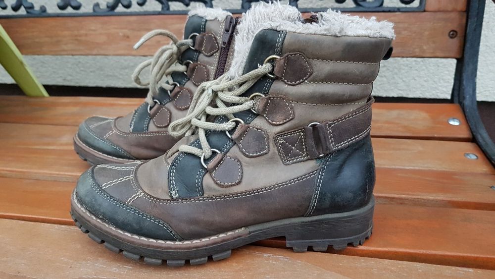 Kozaki skórzane z futerkiem r.35, dł. wkładki 23 cm