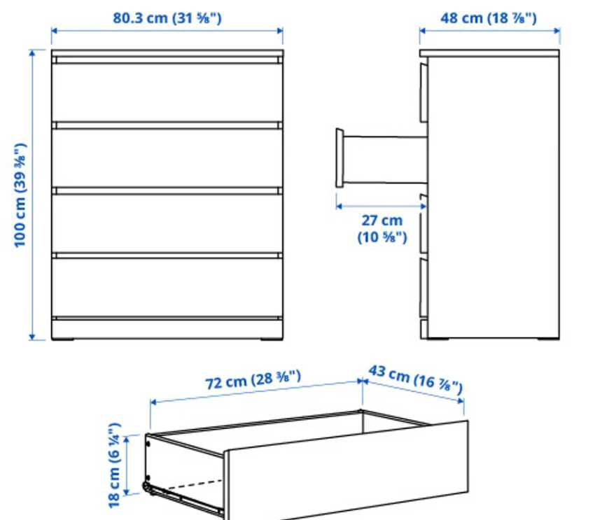 Komoda Malm IKEA Ikea 4 szuflady, biały, 80x100 cm