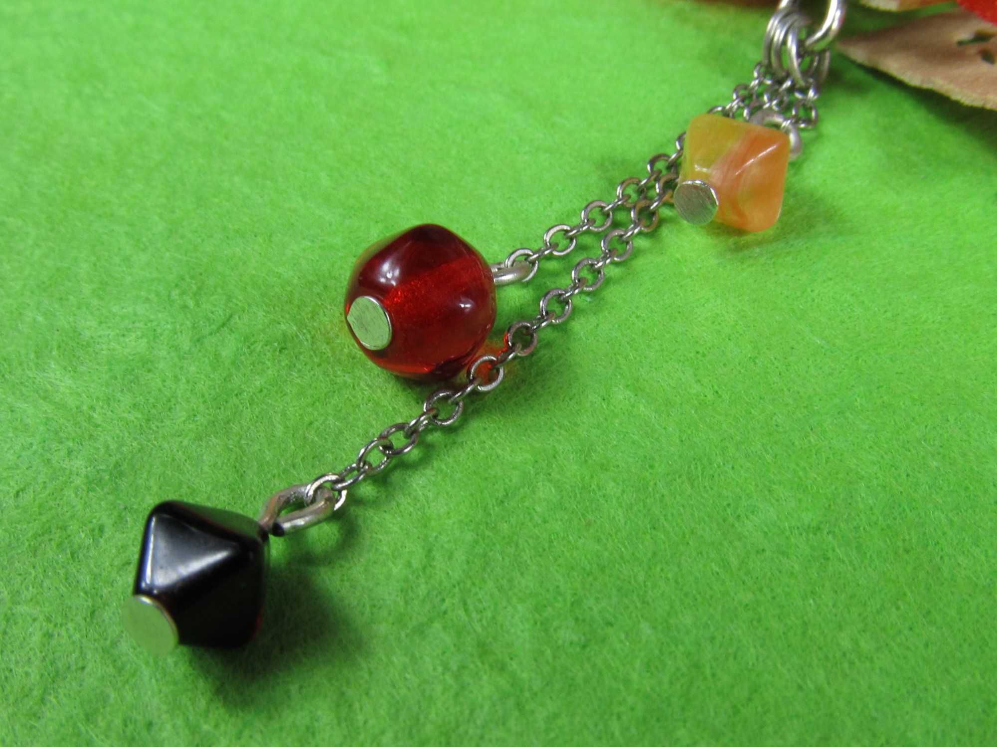 Naszyjnik choker złoty czerwony bordowy wstążka koraliki eko handmade