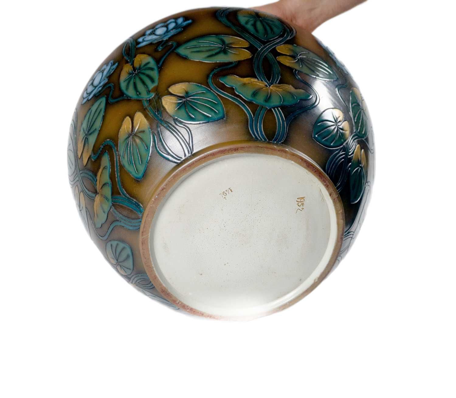 Vaso chachepot flor lótus Arte Nova Sarreguemines | 1930