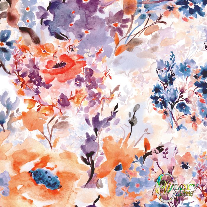 Materiał z wydrukowanym wzorem: floral watercolor - seria 1