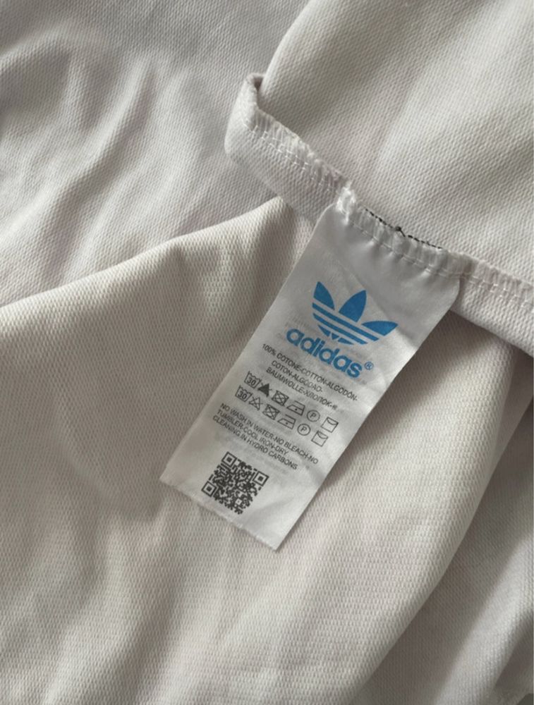 Biała czarna bluza bluzka Adidas ściągacze kangurka top czarne paski