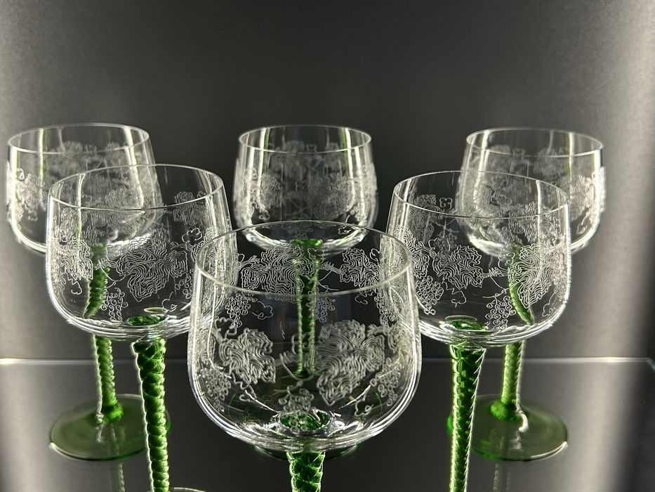 Набір келихів, бокалів 6 од., богемське скло, вінтаж, 50-60 рр.,