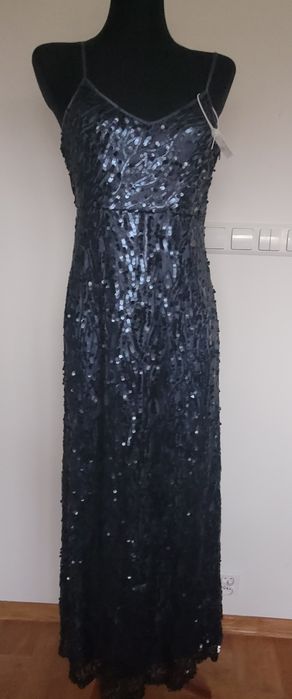 Dluga sukienka na ramiaczkach cekiny slub weseke bankiet wieczorowa  s