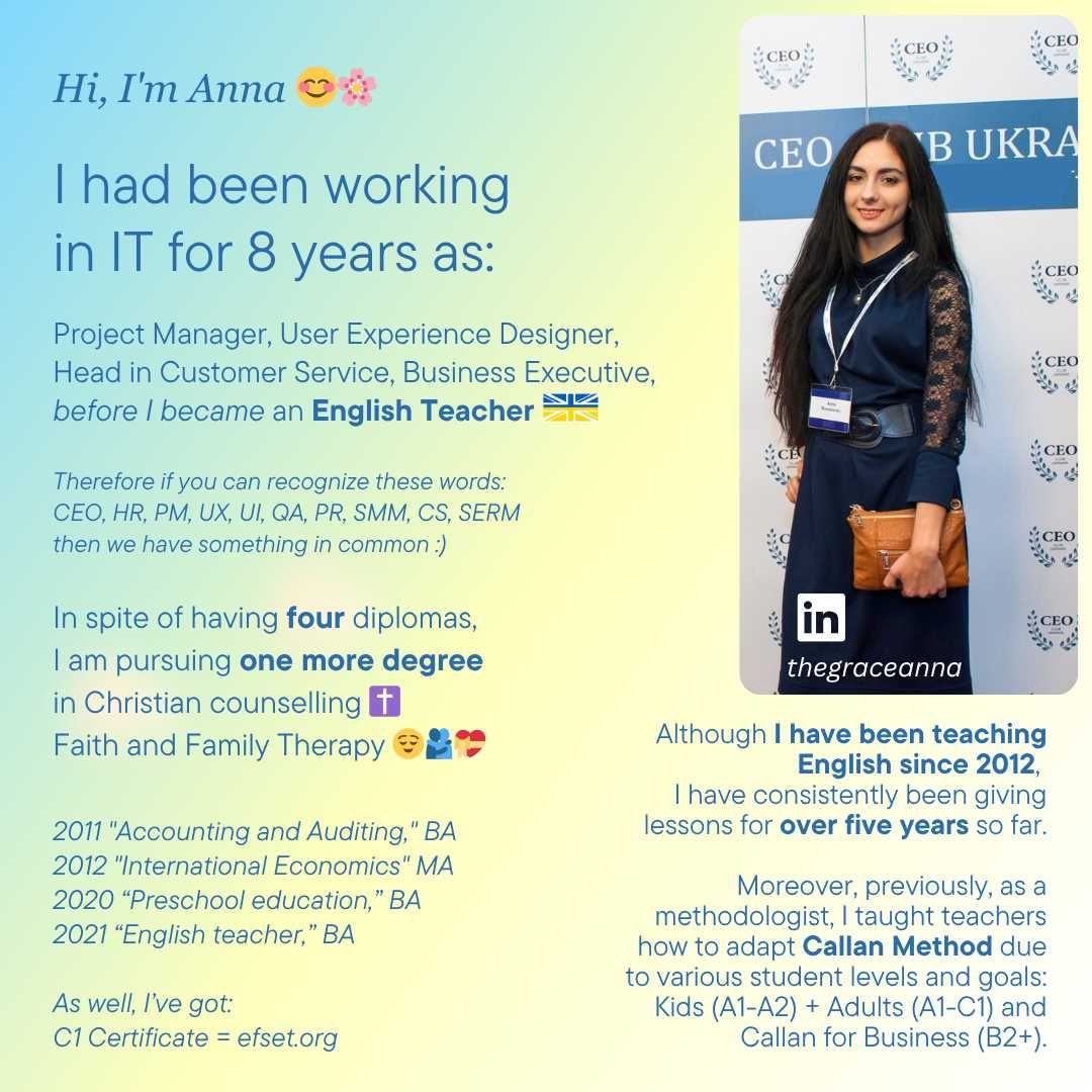 Spoken English Teacher B2, C1 Уроки розмовної англійської мови